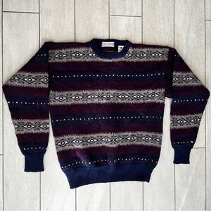 John Ashford Mens L Sweater Wool Shetland Knit Fair Isle Vintage Nordic Grandpa